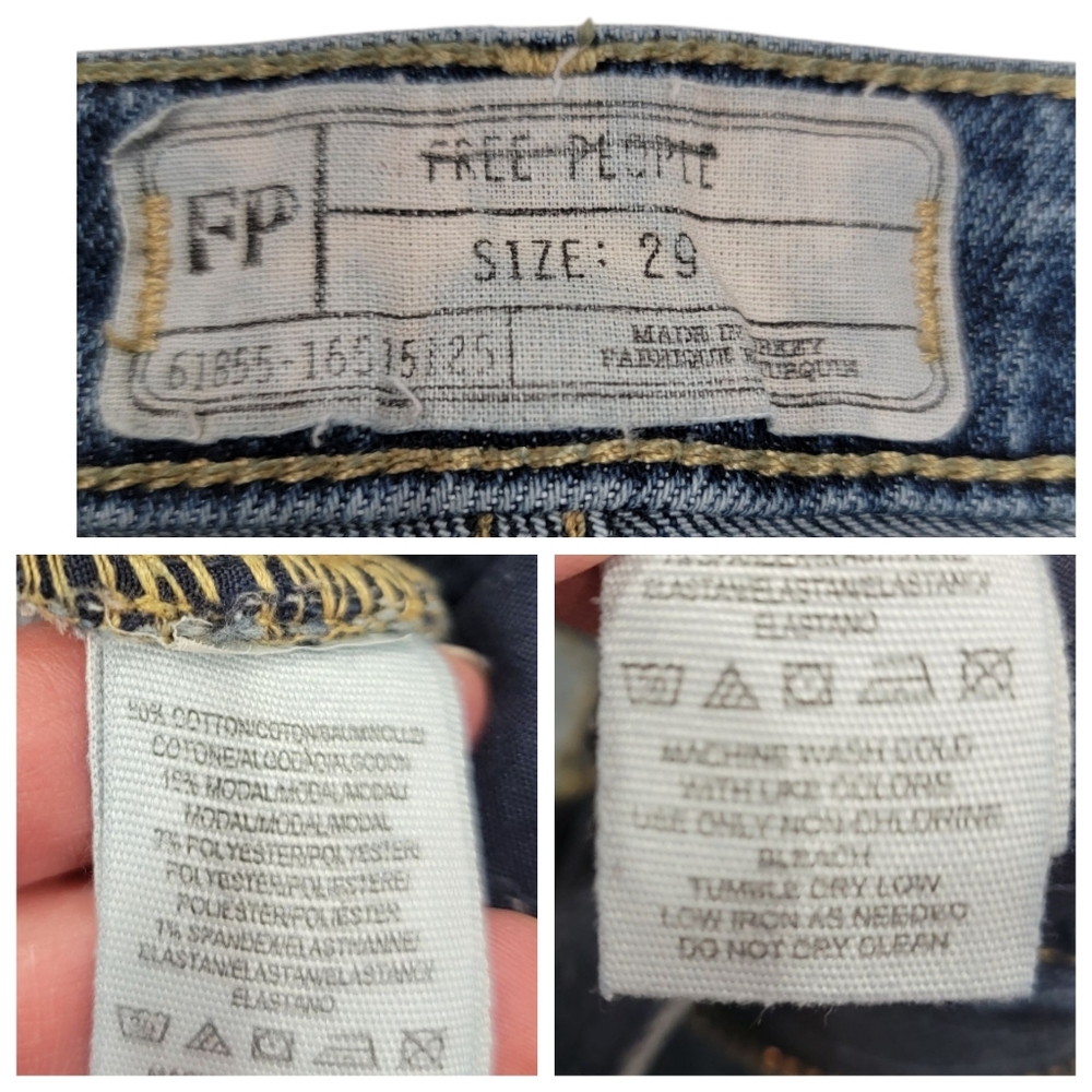 Free People Cropped Flare Leg Jeans w/ Colorblock Cut Out Distressed Wom… - Picture 15 of 17